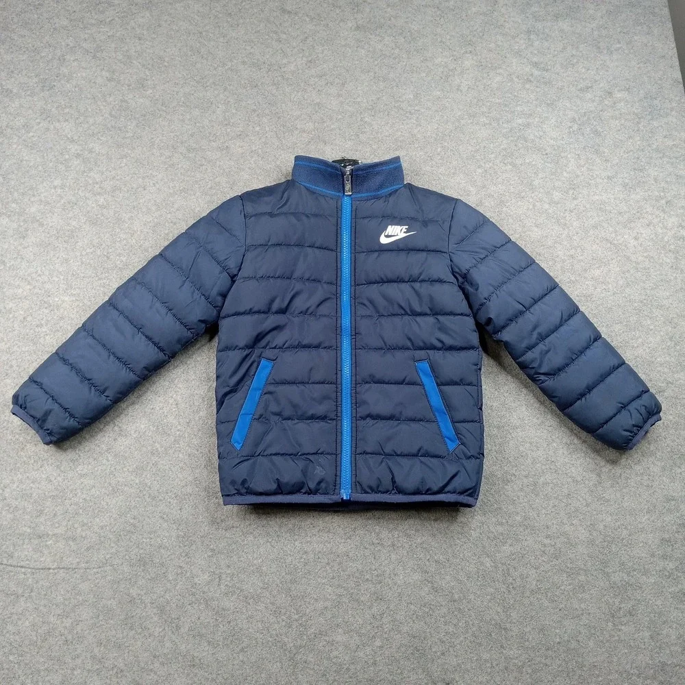 Nike Jacket Kids 5-6 Blue‎ Puffer Insulated Full Zip Quilted Swoosh Logo Warm
